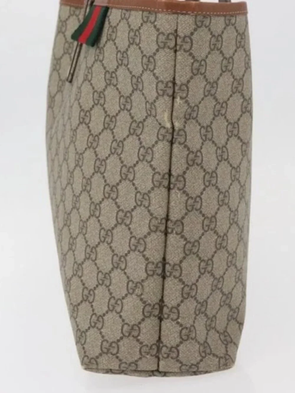 GUCCI GG Supreme Web Sherry Line Tote Bag PVC Beige Gold 211134 Auth BA13026